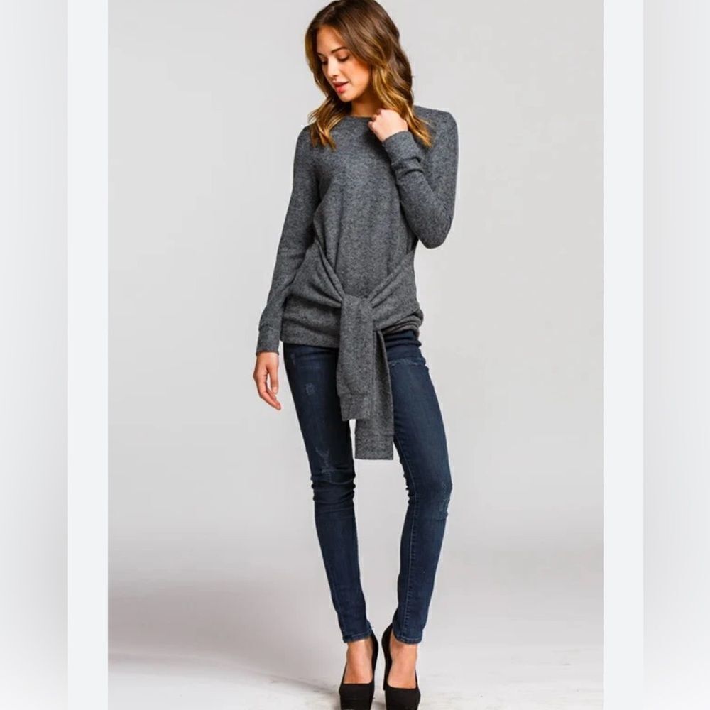 Sintesis Wool Cashmere Loose Fit Tie Front Top Sweater Women Size L